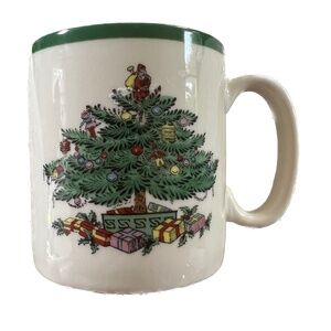 Spoke Christmas Tree Mug Cream Green Ring Holds 8 oz